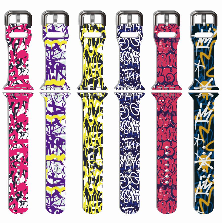Custom Pattern Printed Silicone Watch Band Color Print Strap Wristband Replacement Band for Apple Watch